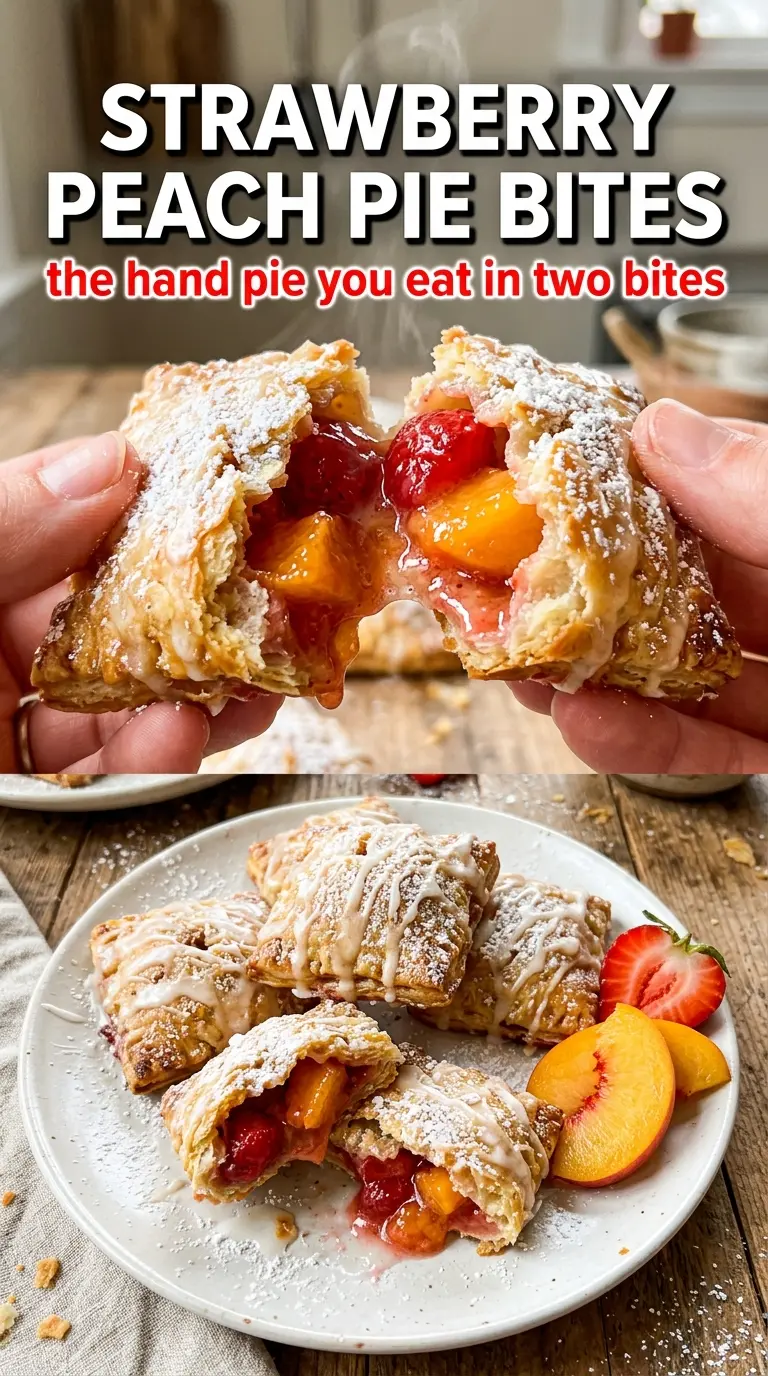 Strawberry peach pie bites, flaky mini pastry, jammy fruit