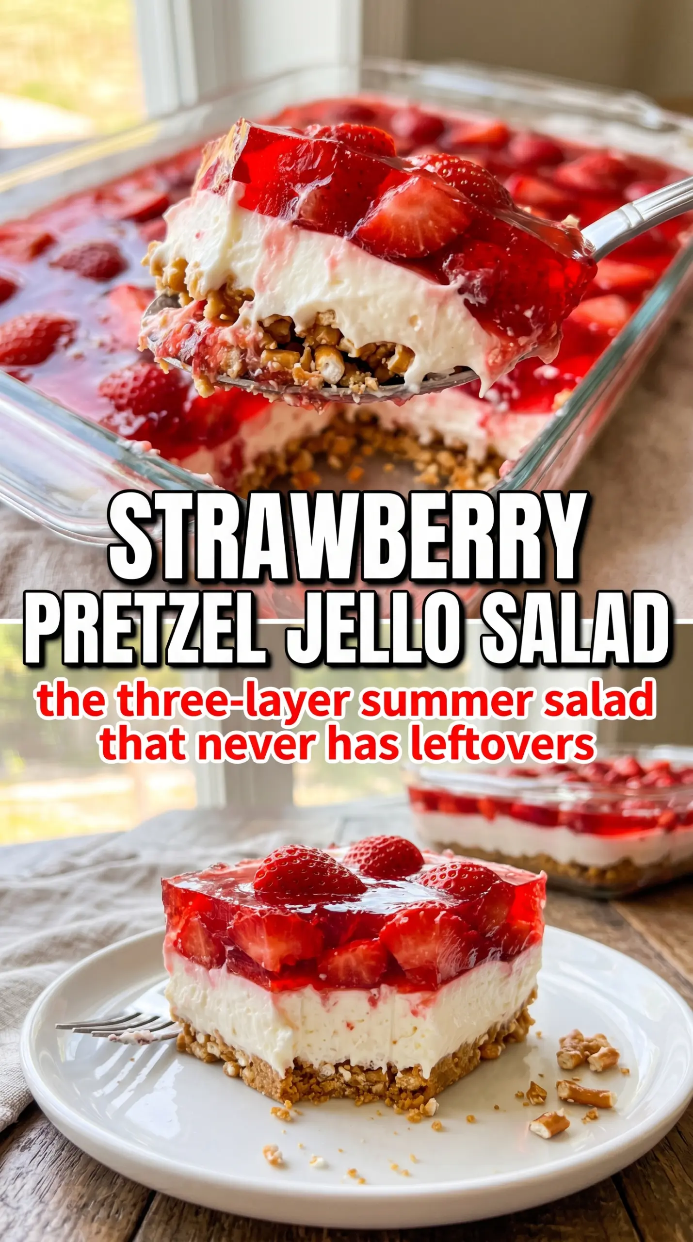 Layered jello salad with fruit and cream