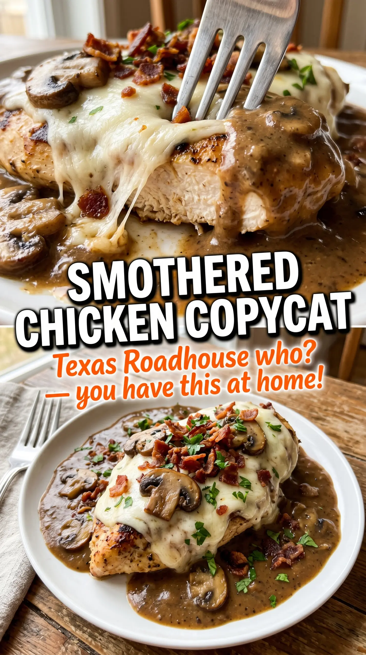 Texas Roadhouse Smothered Chicken Copycat golden mushrooms onions