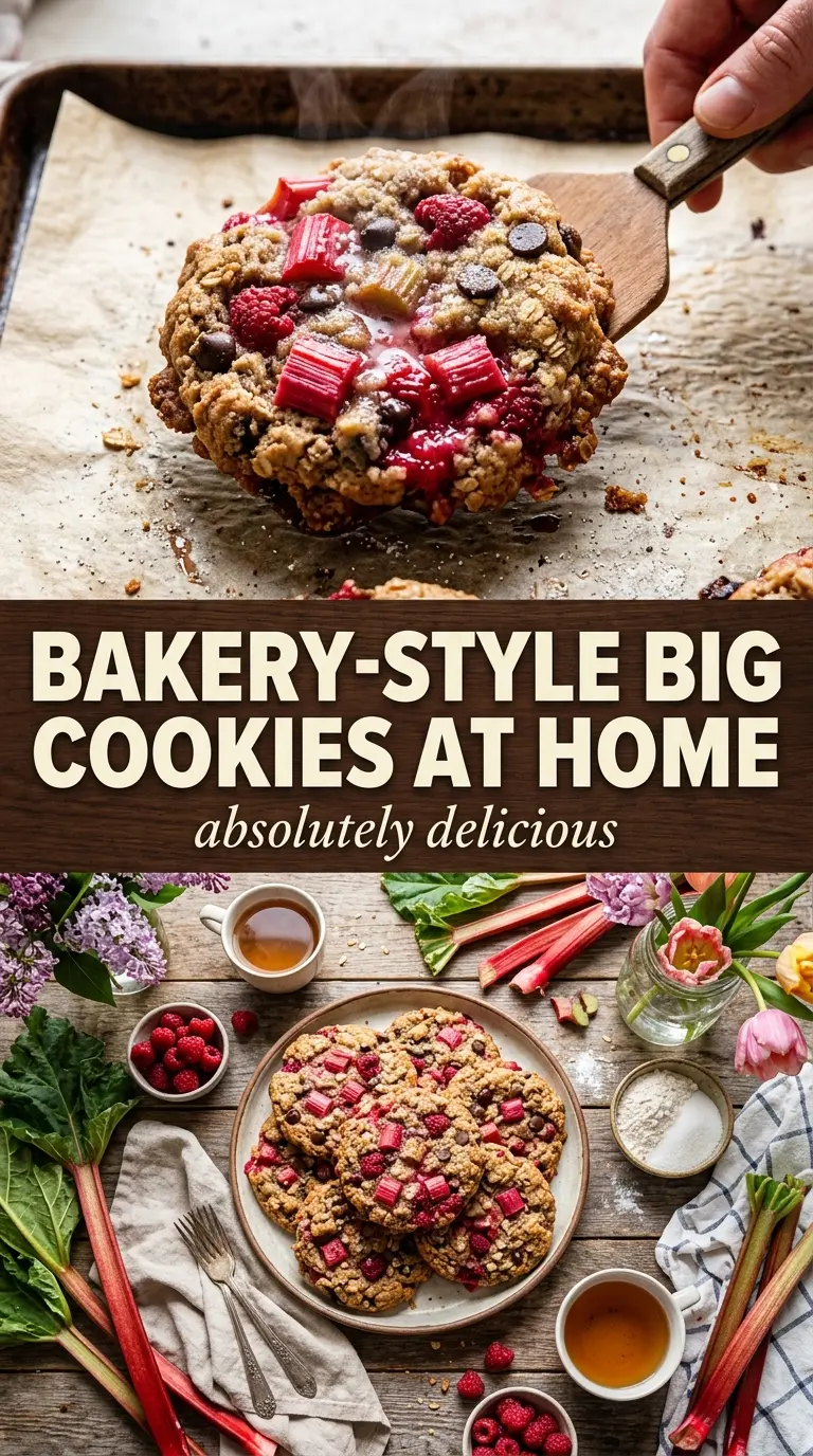 XXL Rhubarb Raspberry Cookies bakery-style, fruity, thick