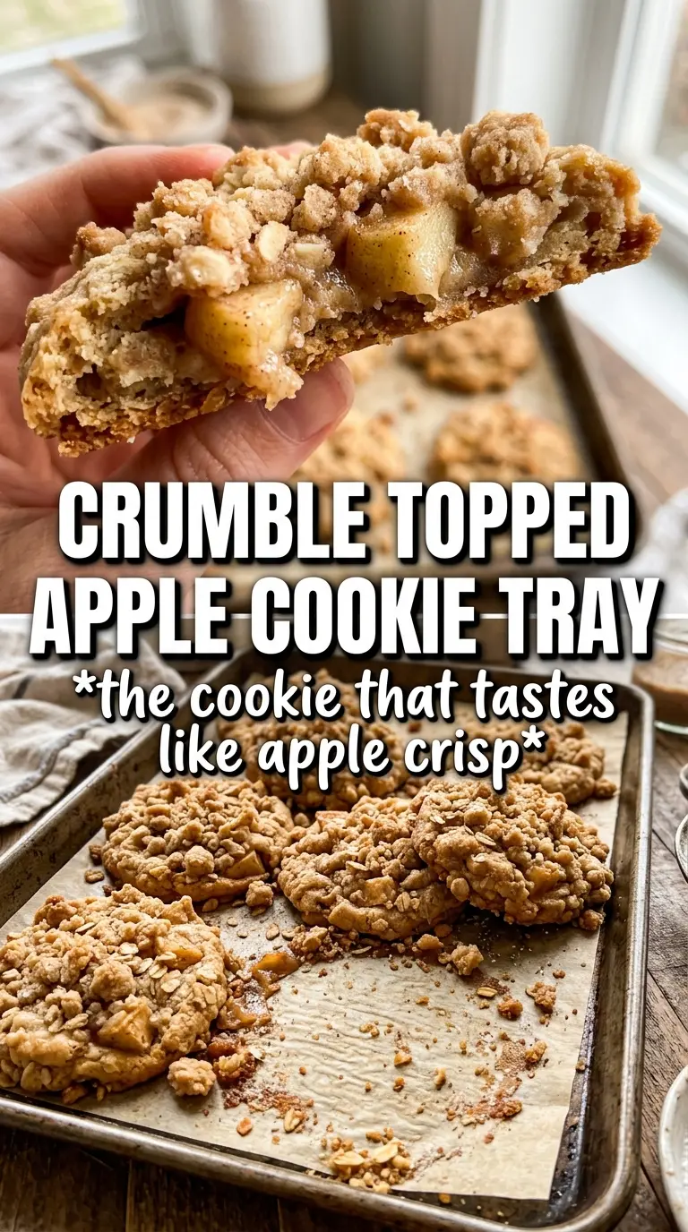 Apple Crumb Cookies with oat crumble, caramel drizzle, soft apple cookies