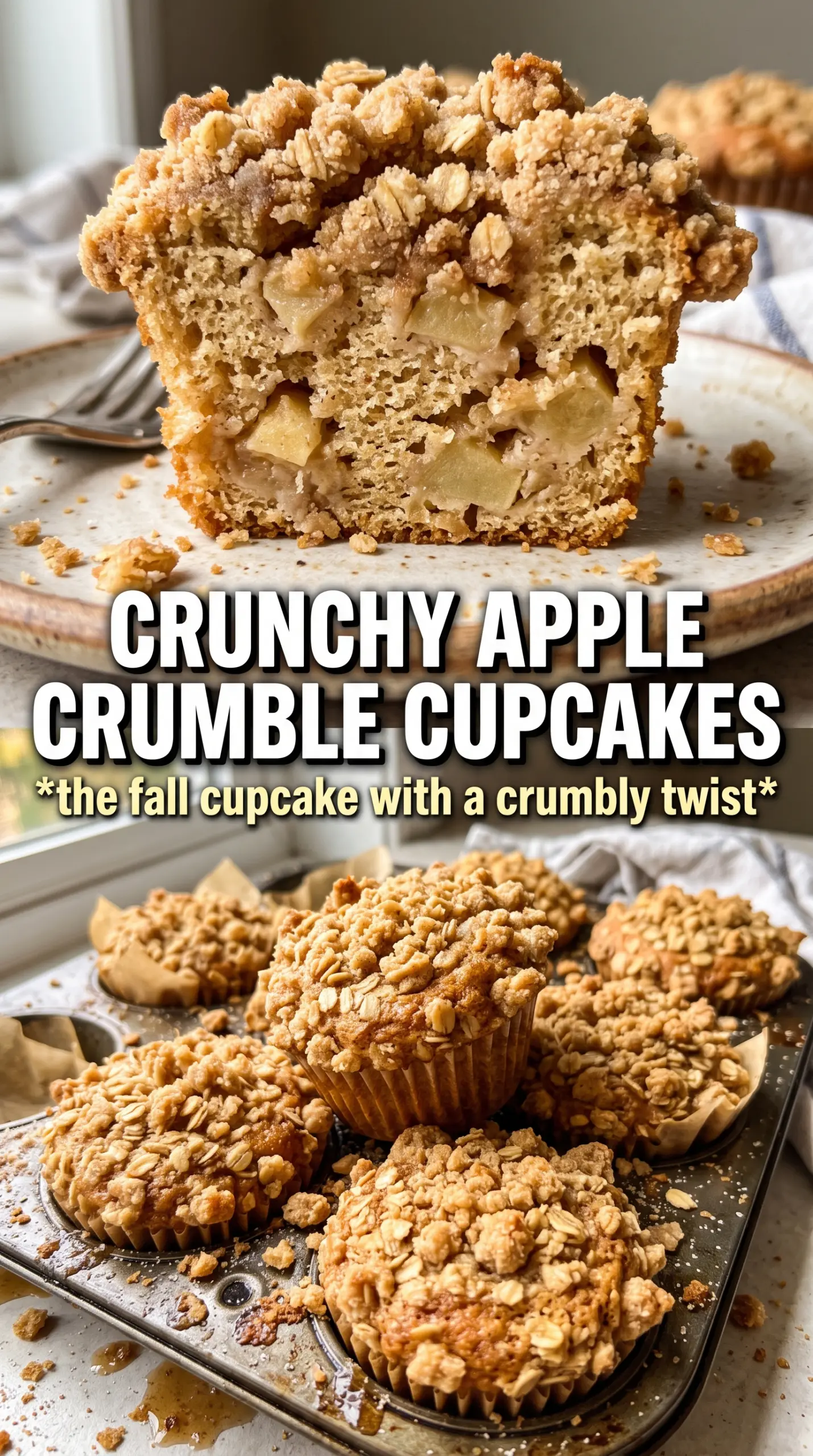 Apple Crumble Cupcakes moist crumb cinnamon oat topping