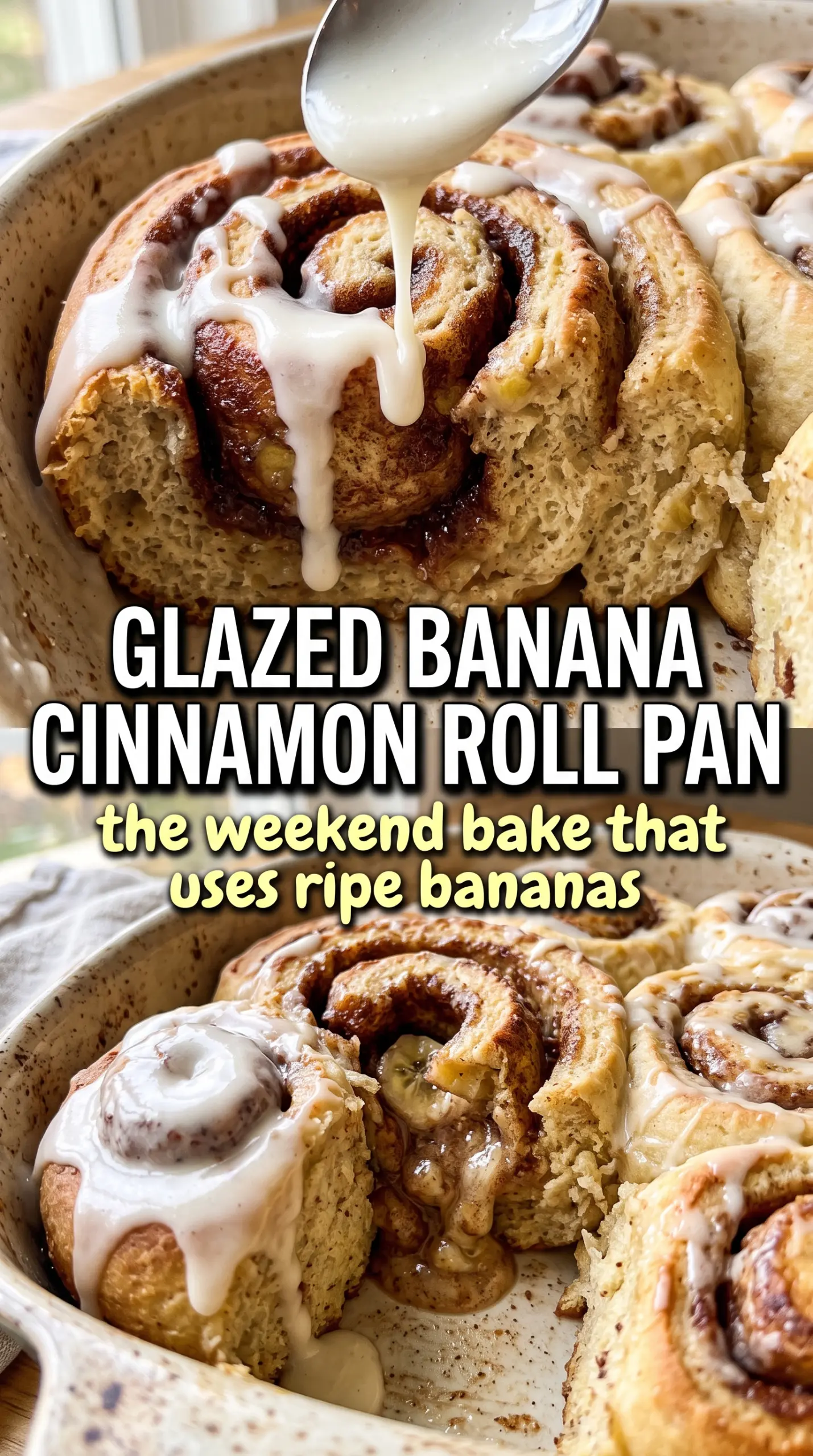 Banana Cinnamon Rolls soft swirled frosting