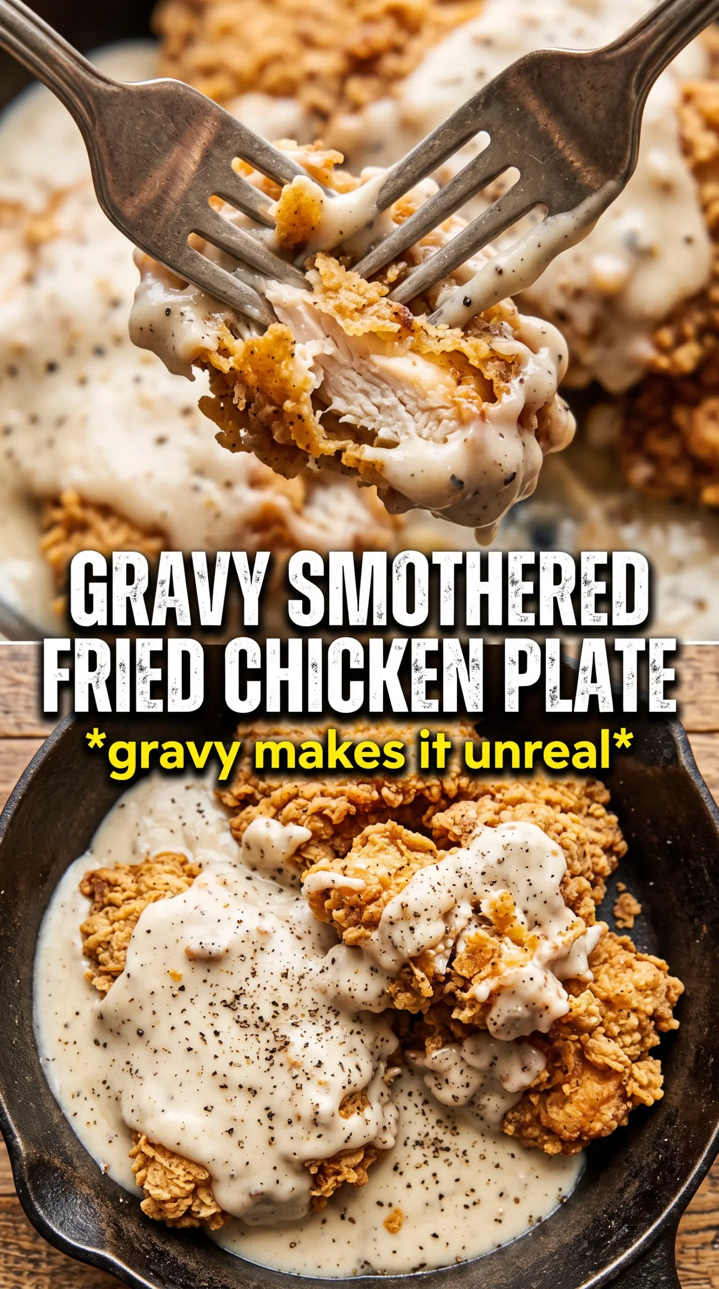 Country Fried Chicken crispy gravy-topped Southern comfort