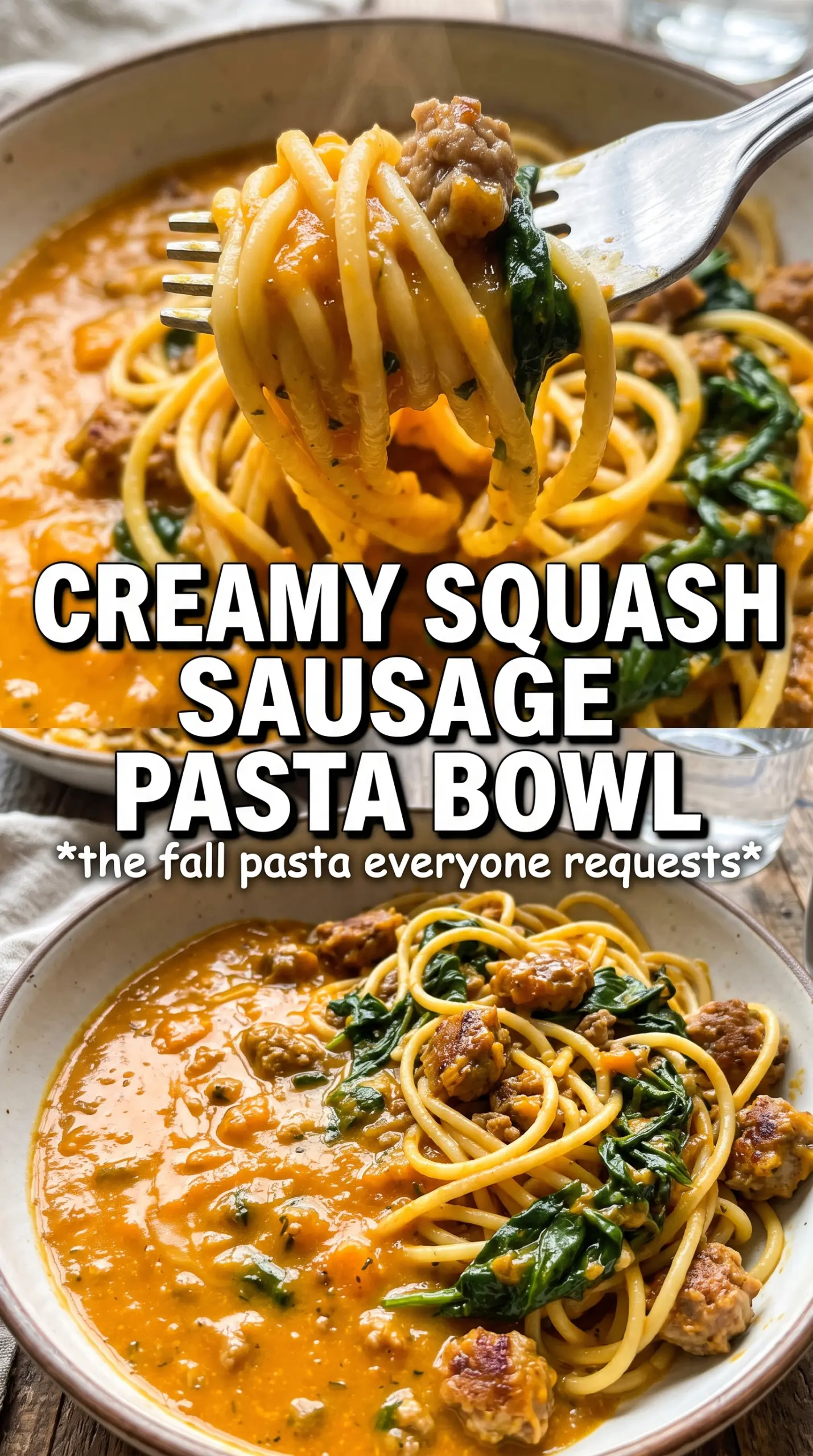 Creamy Butternut Squash Pasta With Sausage And Spinach, creamy, savory, cozy