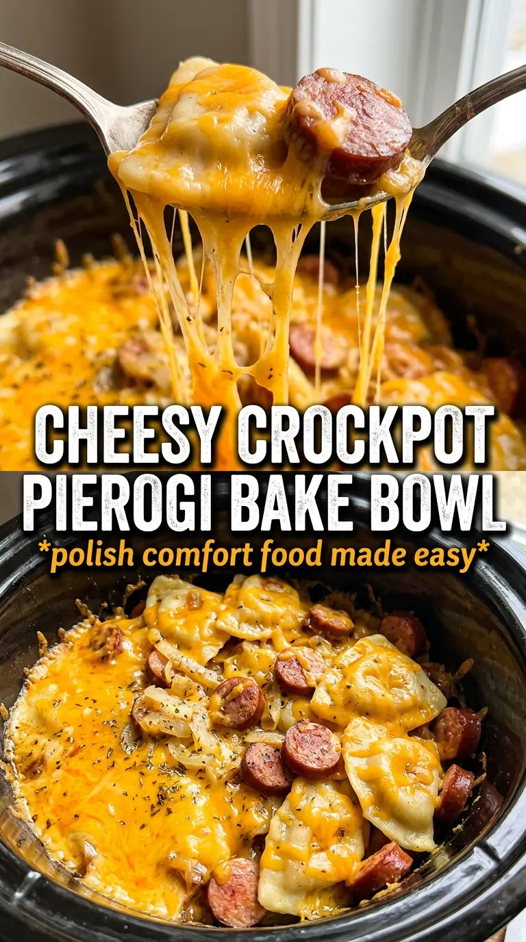 Crockpot Pierogi Casserole With Kielbasa cheesy creamy slow cooker