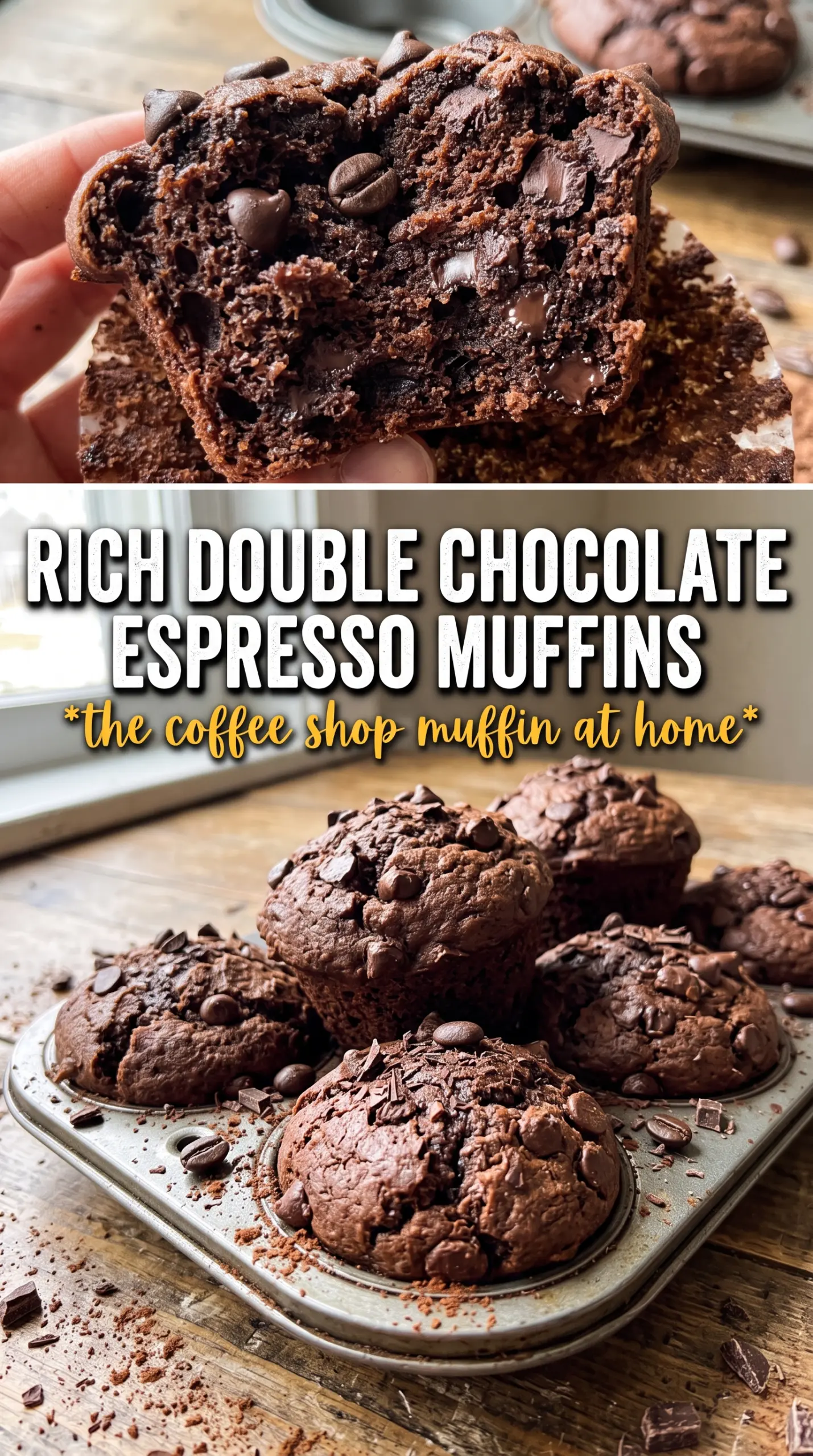 Double Chocolate Espresso Muffins dark chocolate mocha bakery-style