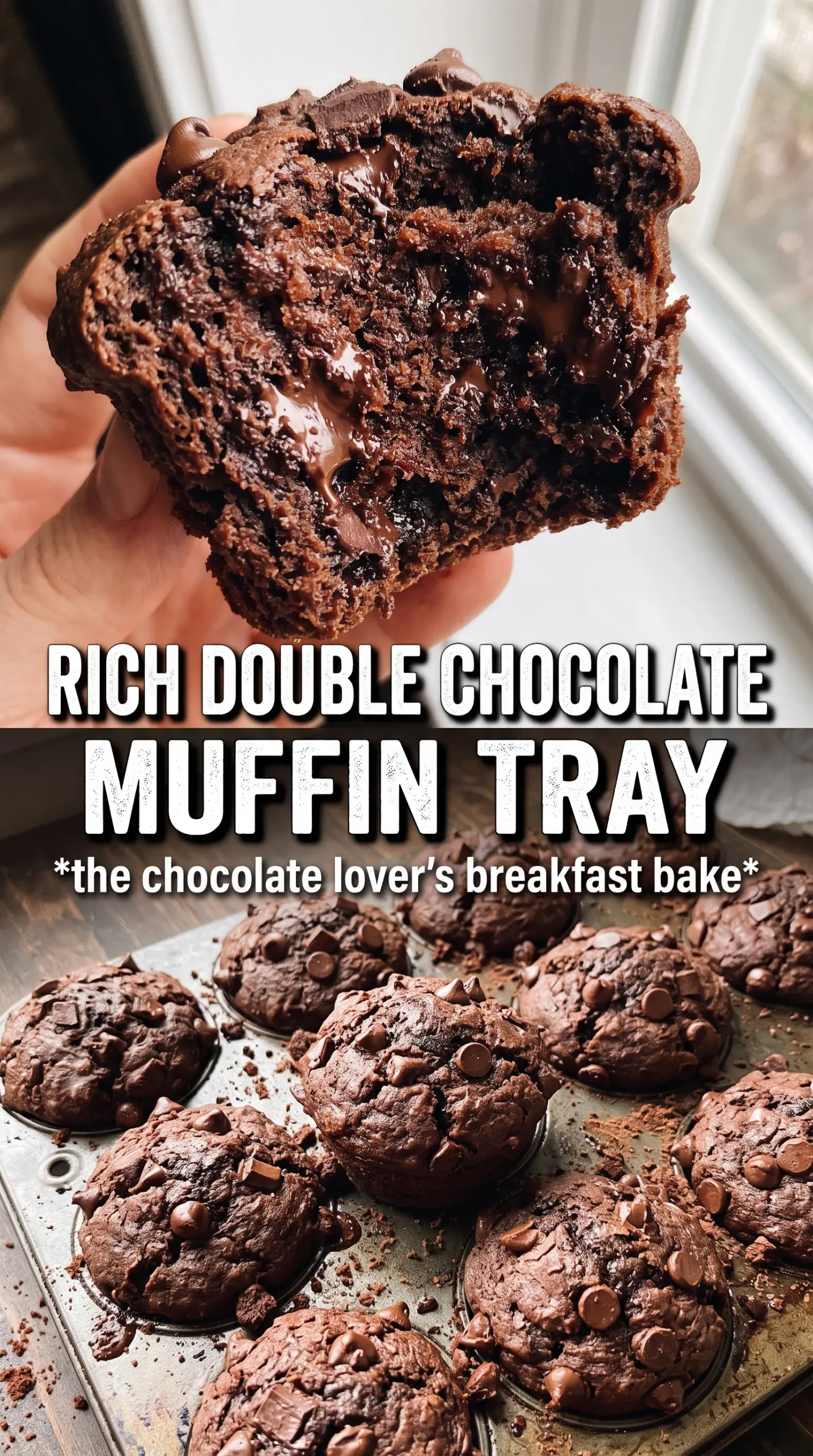 Double Chocolate Muffins rich chocolate chips domed bakery-style