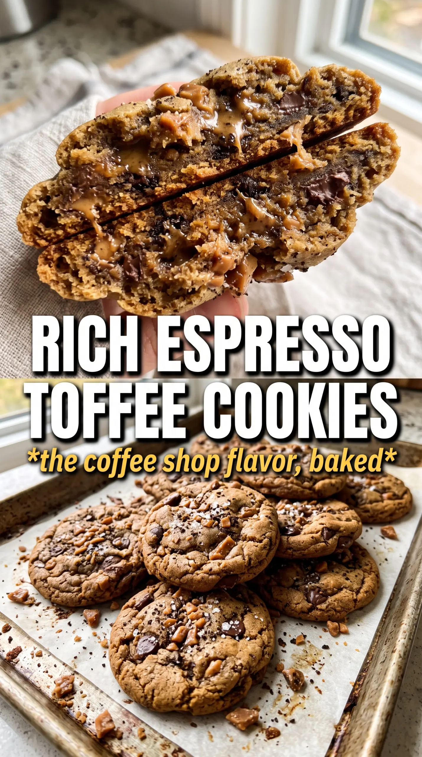 Espresso Brown Butter Toffee Cookies, chewy chocolatey salted