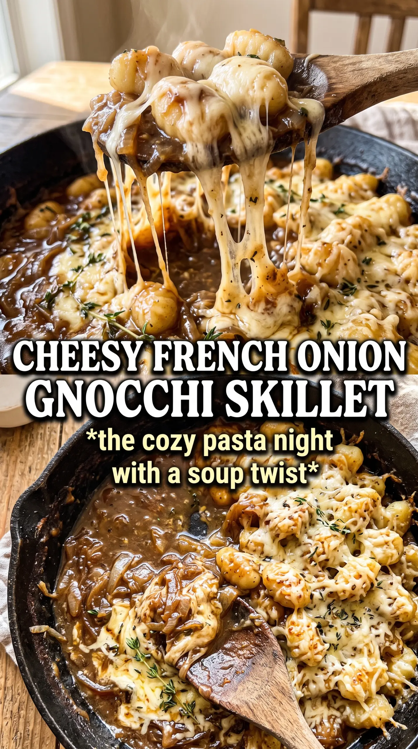 French onion gnocchi creamy caramelized onion Gruyere
