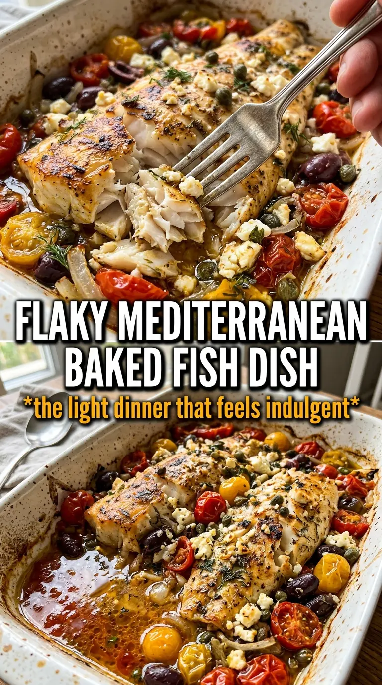 Mediterranean baked fish lemony, briny, flaky