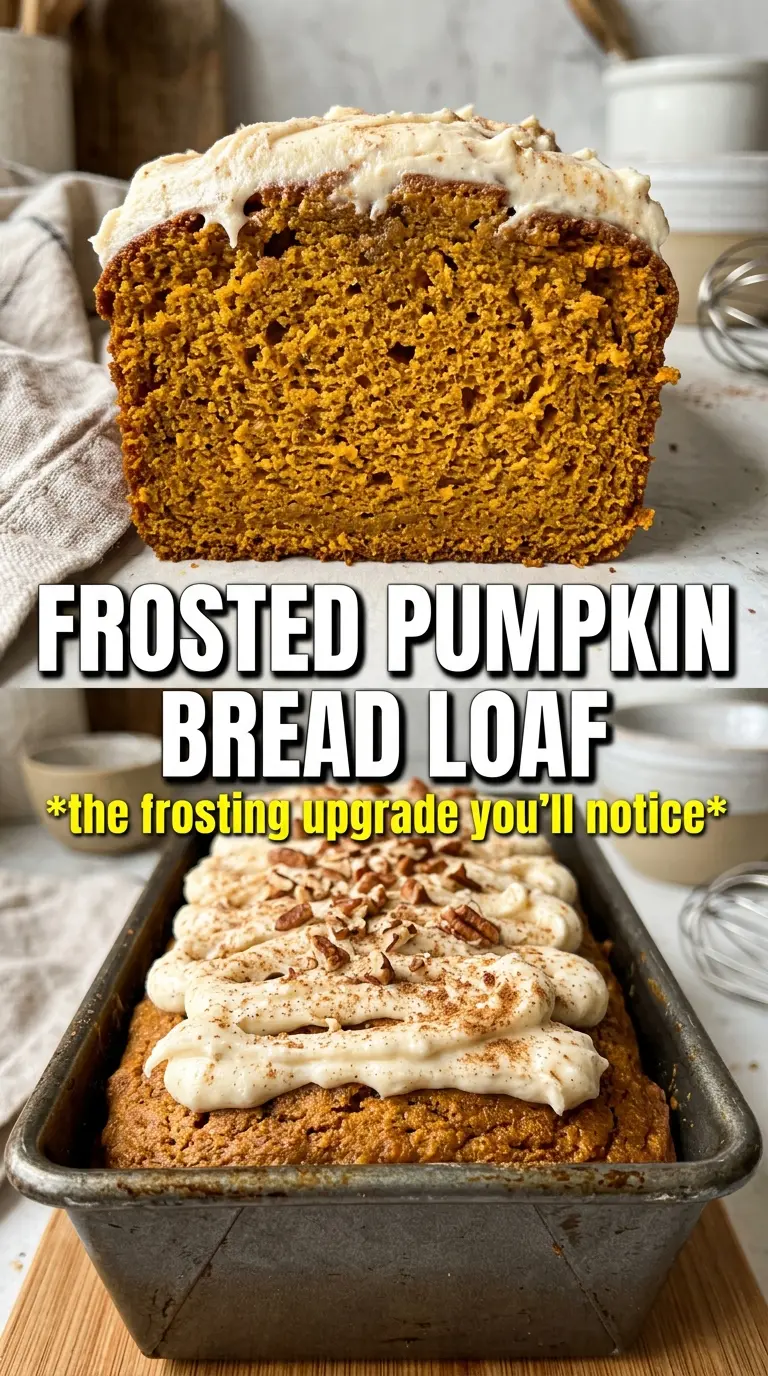 Pumpkin Bread With Cream Cheese Frosting, spiced loaf, creamy topping
