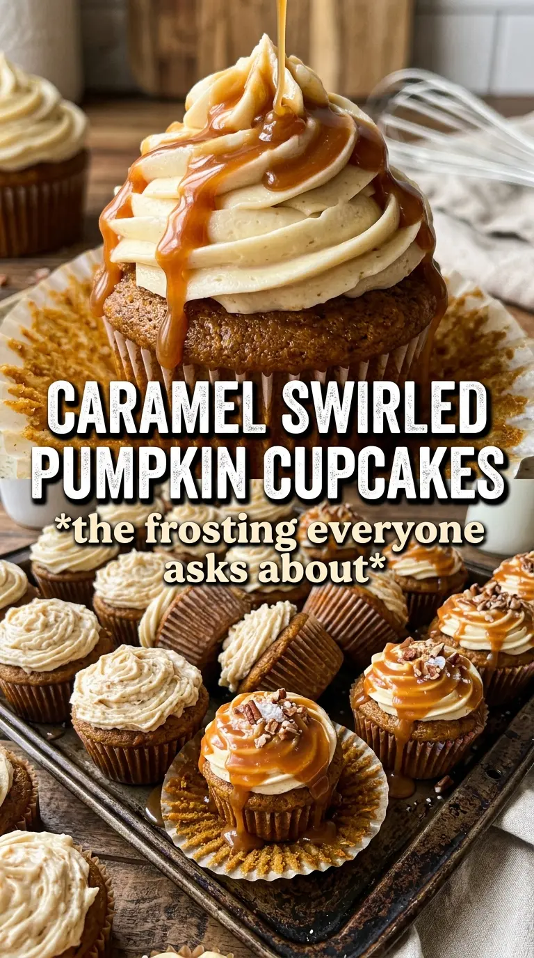 Pumpkin Cupcakes With Caramel Cream Cheese Frosting golden spiced caramel-drizzled