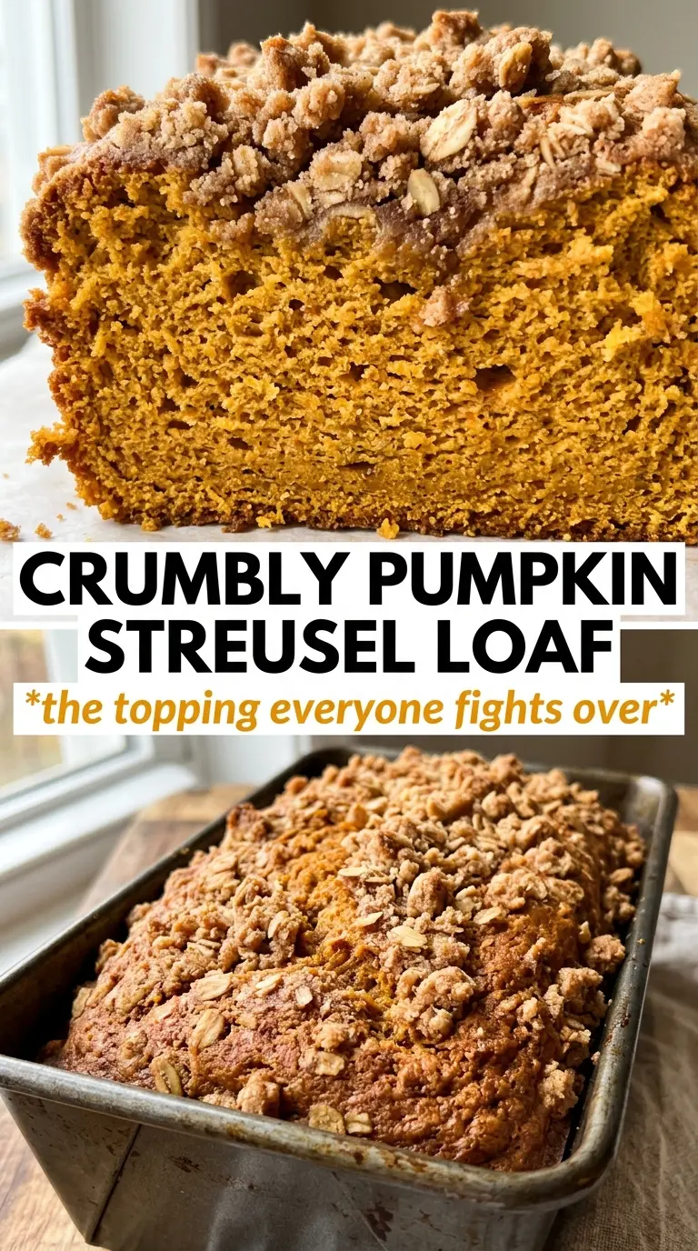 Pumpkin Streusel Bread with cinnamon streusel, moist crumb, golden loaf