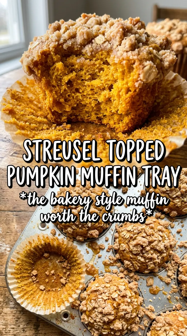 Pumpkin Streusel Muffins golden orange crumb, buttery streusel, cream cheese glaze