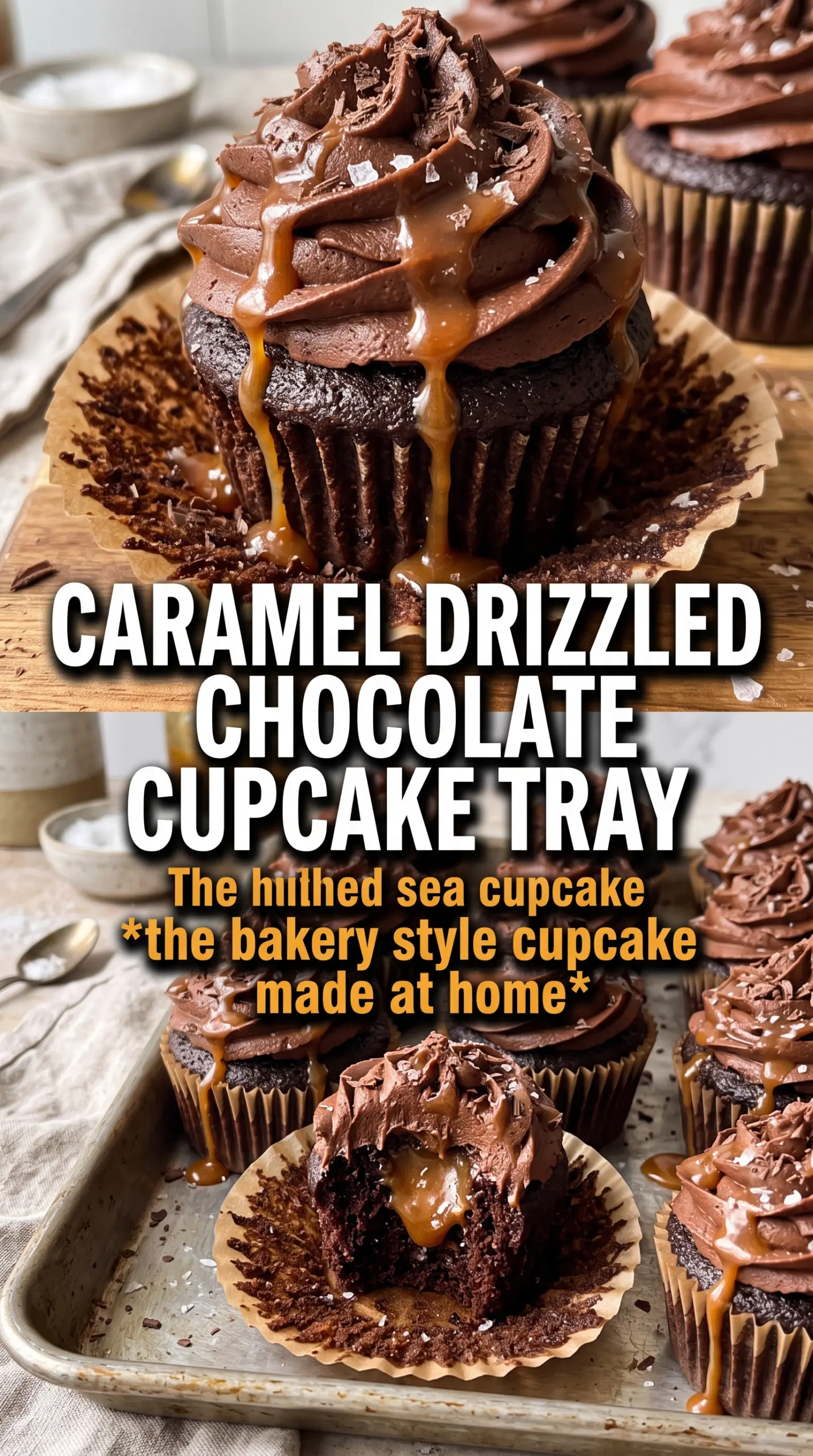Salted Caramel Chocolate Cupcakes dark chocolate caramel drizzle