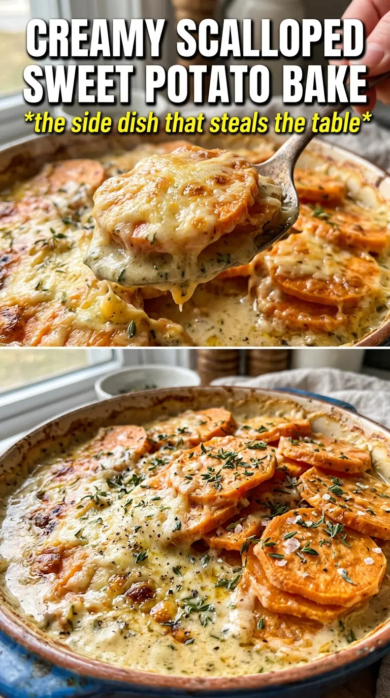 Scalloped Sweet Potatoes golden cheesy layered