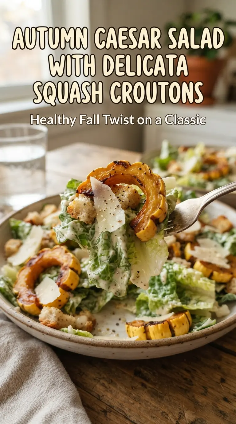 Autumn Caesar Salad with Delicata Squash Croutons crisp creamy roasted