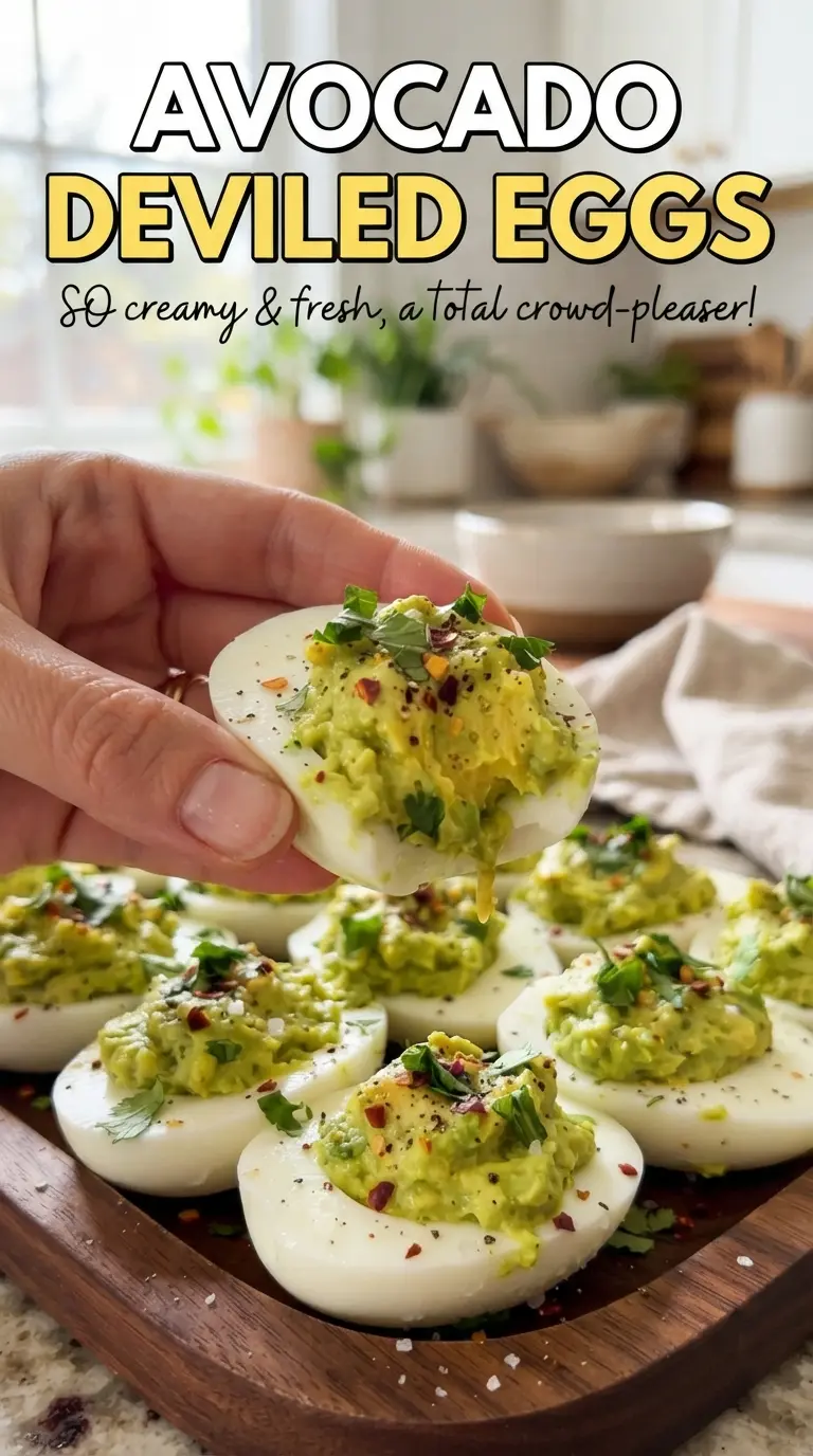 Avocado Deviled Eggs creamy green appetizer with bacon and cilantro