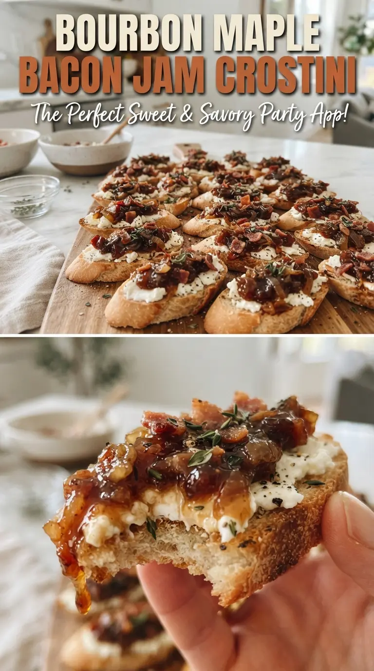 Bourbon Maple Bacon Jam Crostini sticky smoky appetizer