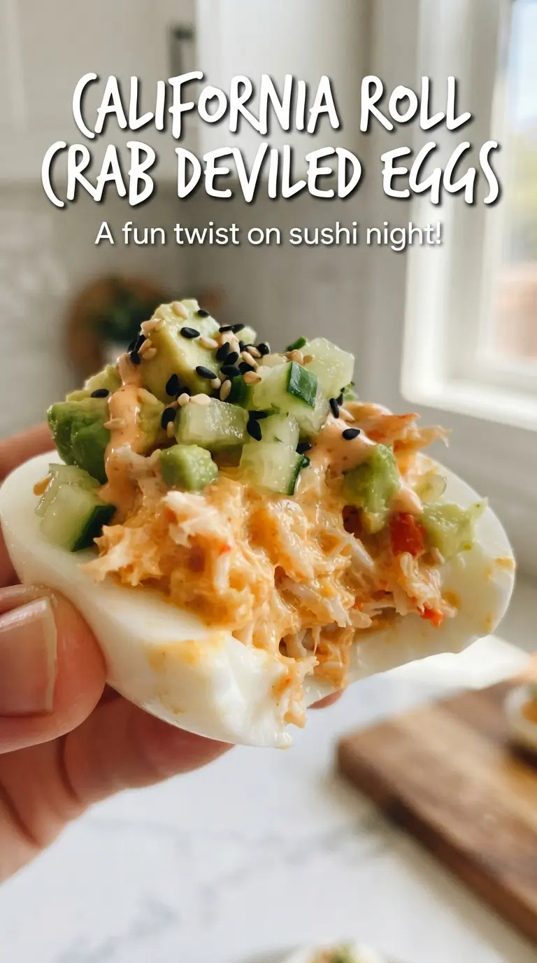 California Roll Crab Deviled Eggs creamy crab cucumber avocado