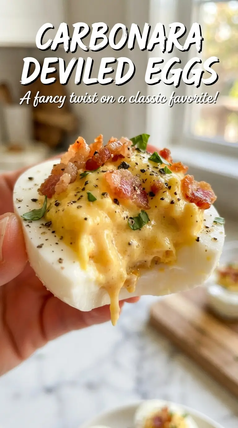 Carbonara Deviled Eggs rich golden filling crispy pancetta