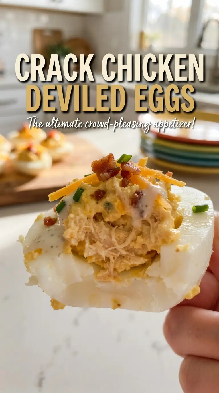 Crack Chicken Deviled Eggs creamy bacon-topped