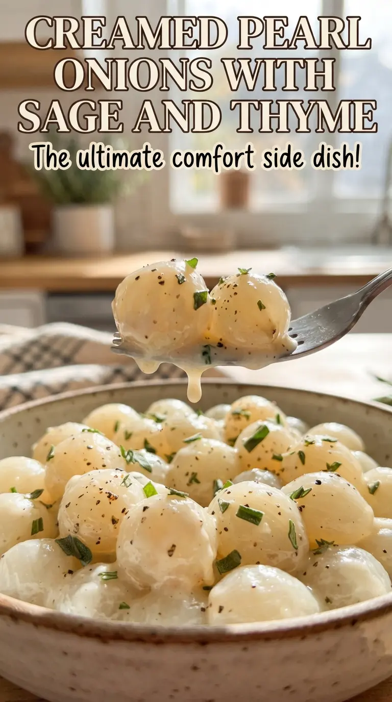 Creamed Pearl Onions with Sage and Thyme glossy creamy side dish