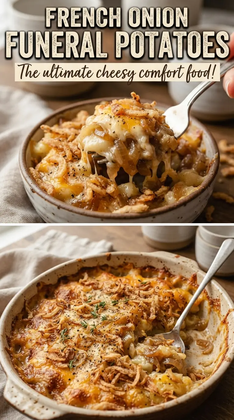 French Onion Funeral Potatoes cheesy crispy onion casserole