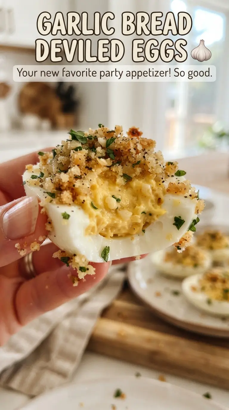 Garlic Bread Deviled Eggs golden crunchy Parmesan