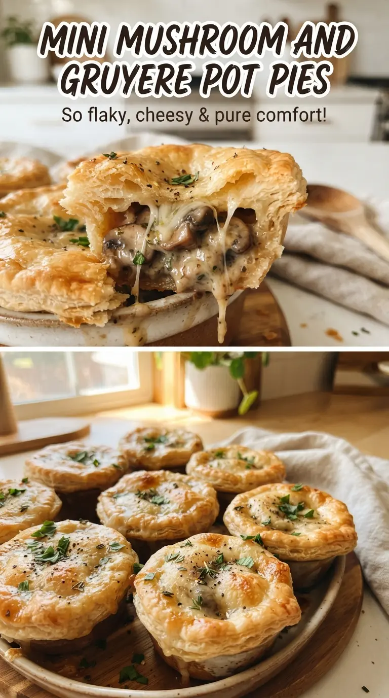 Mini Mushroom and Gruyere Pot Pies flaky creamy savory