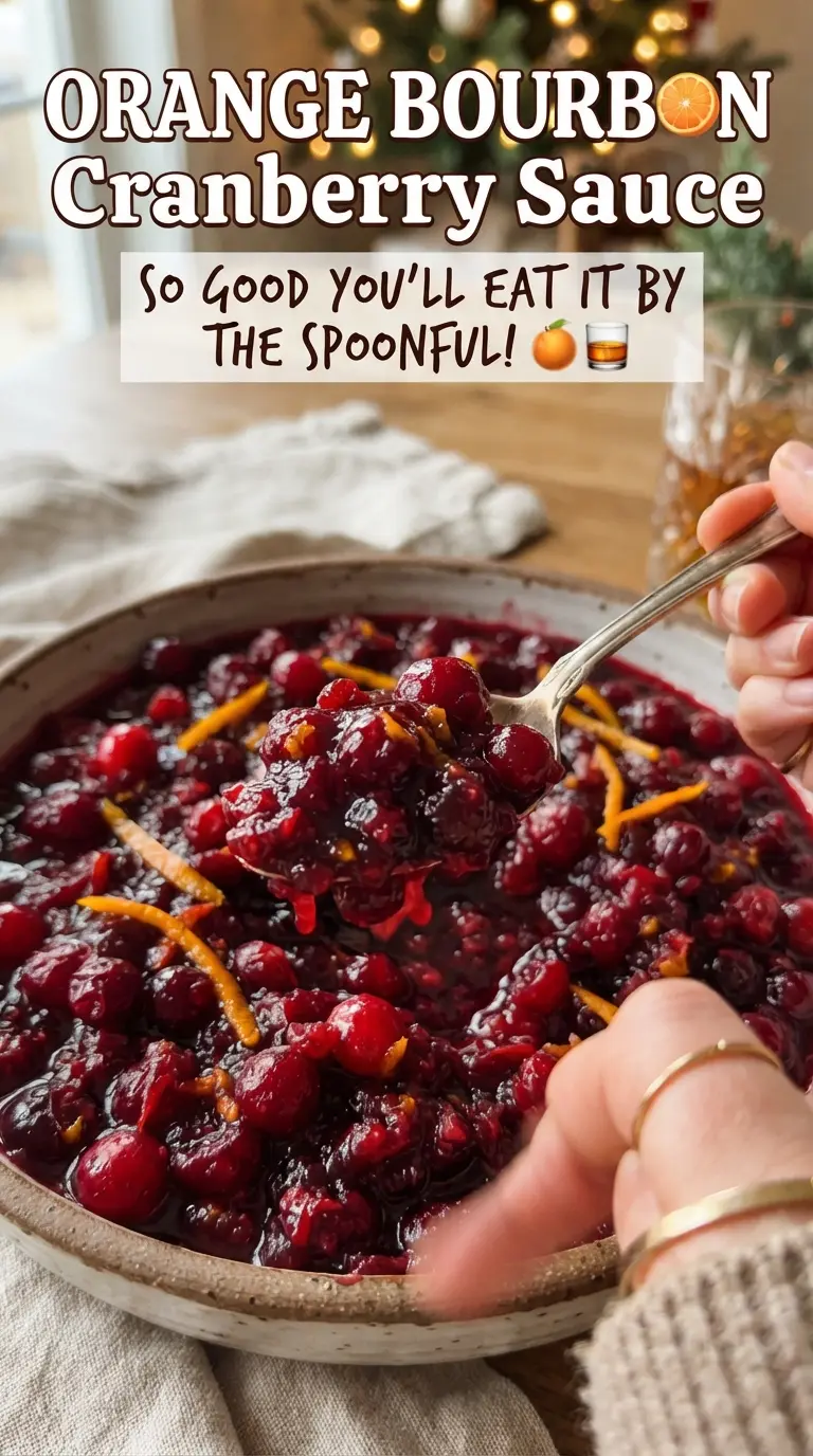 Orange Bourbon Cranberry Sauce with orange zest, bourbon