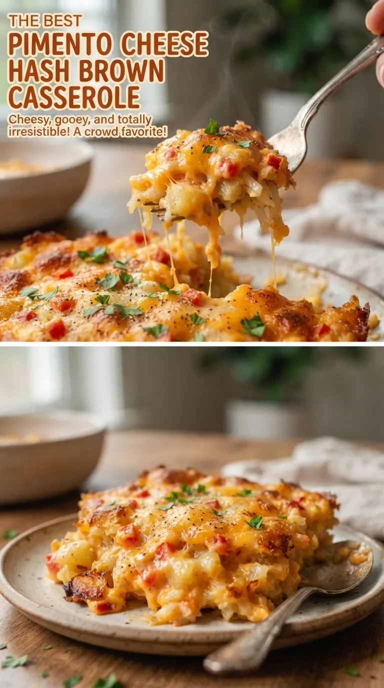 Pimento Cheese Hash Brown Casserole creamy cheesy golden