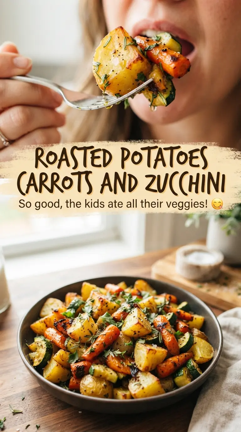 Roasted Potatoes Carrots and Zucchini golden crispy herbs Parmesan