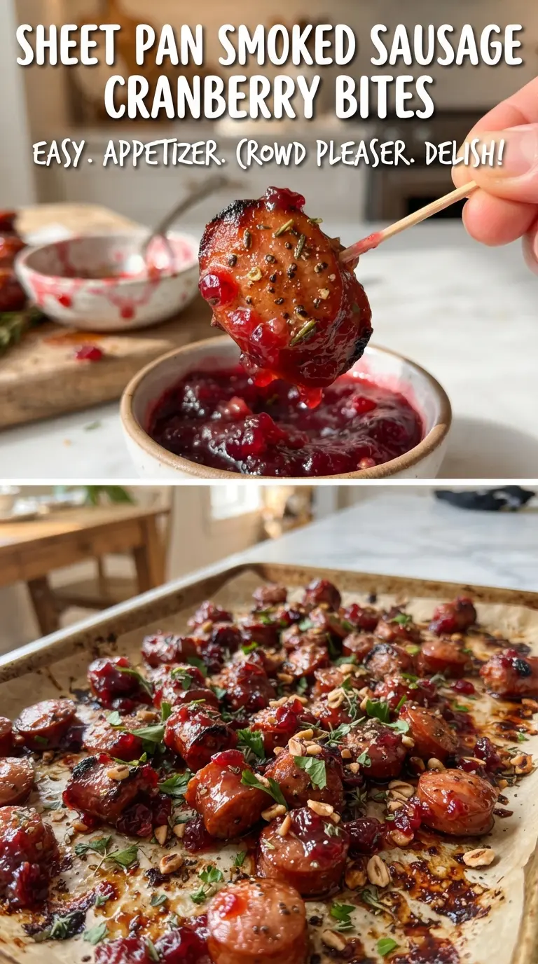 Sheet Pan Smoked Sausage Cranberry Bites sticky caramelized