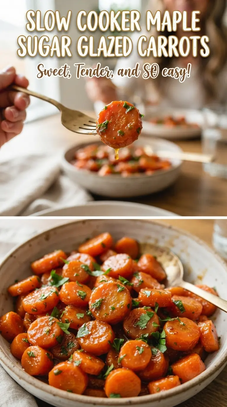 Slow Cooker Maple Brown Sugar Glazed Carrots glossy sweet carrots