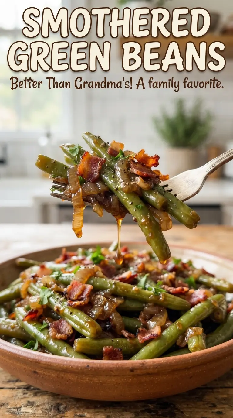 Smothered Green Beans glossy bacon