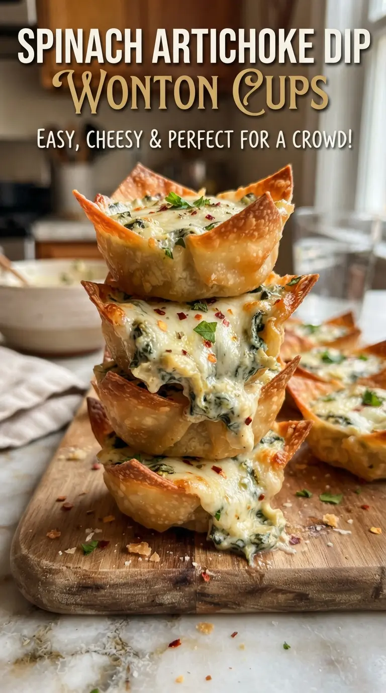 Spinach Artichoke Dip Wonton Cups crisp creamy golden