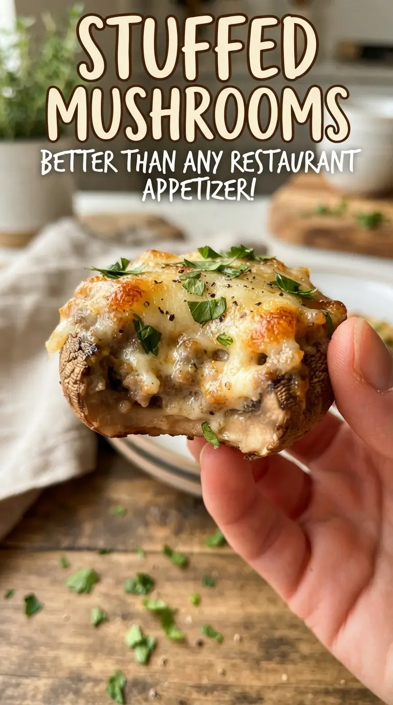 Stuffed mushrooms golden topped creamy garlicky