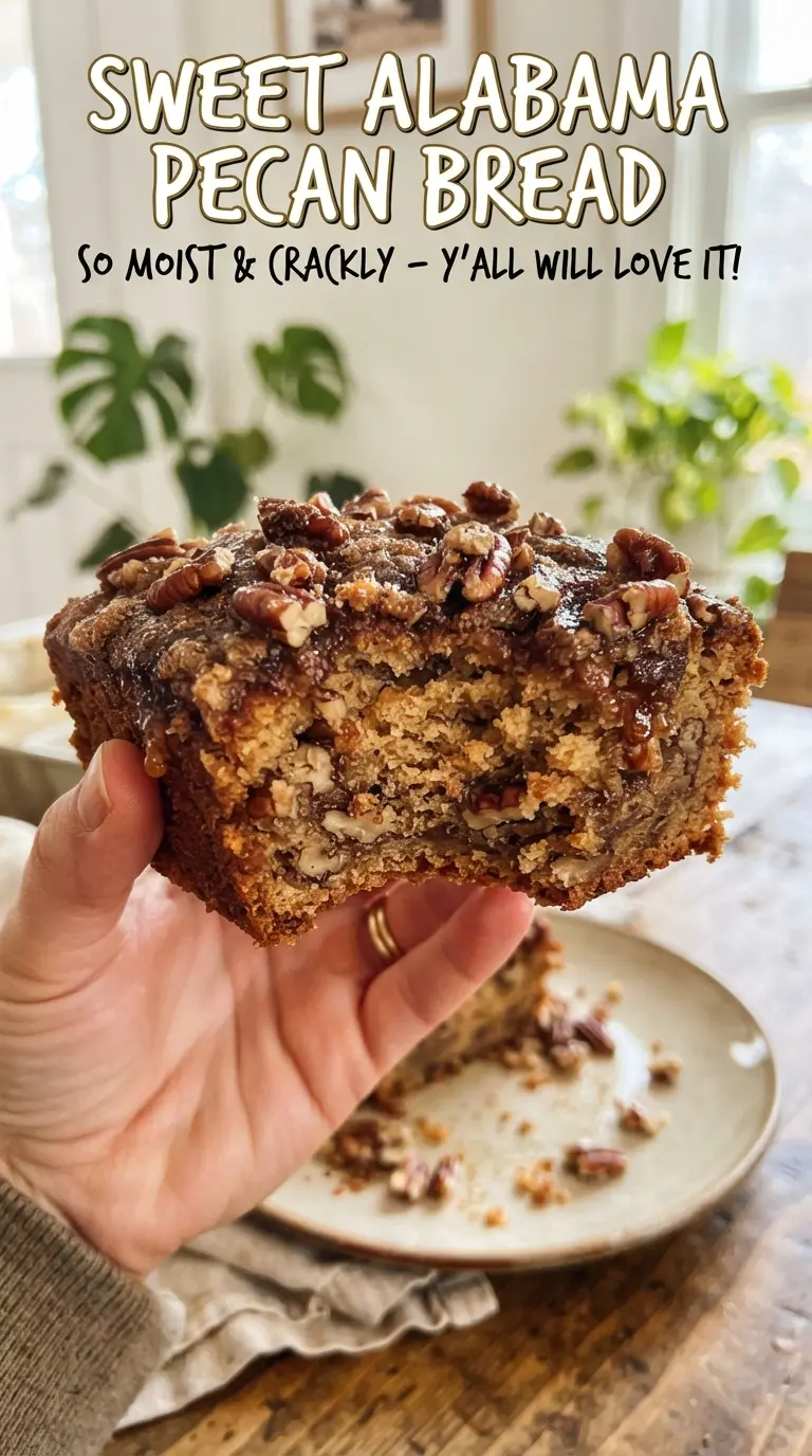 Sweet Alabama Pecan Bread golden loaf, toasted pecans, brown sugar top