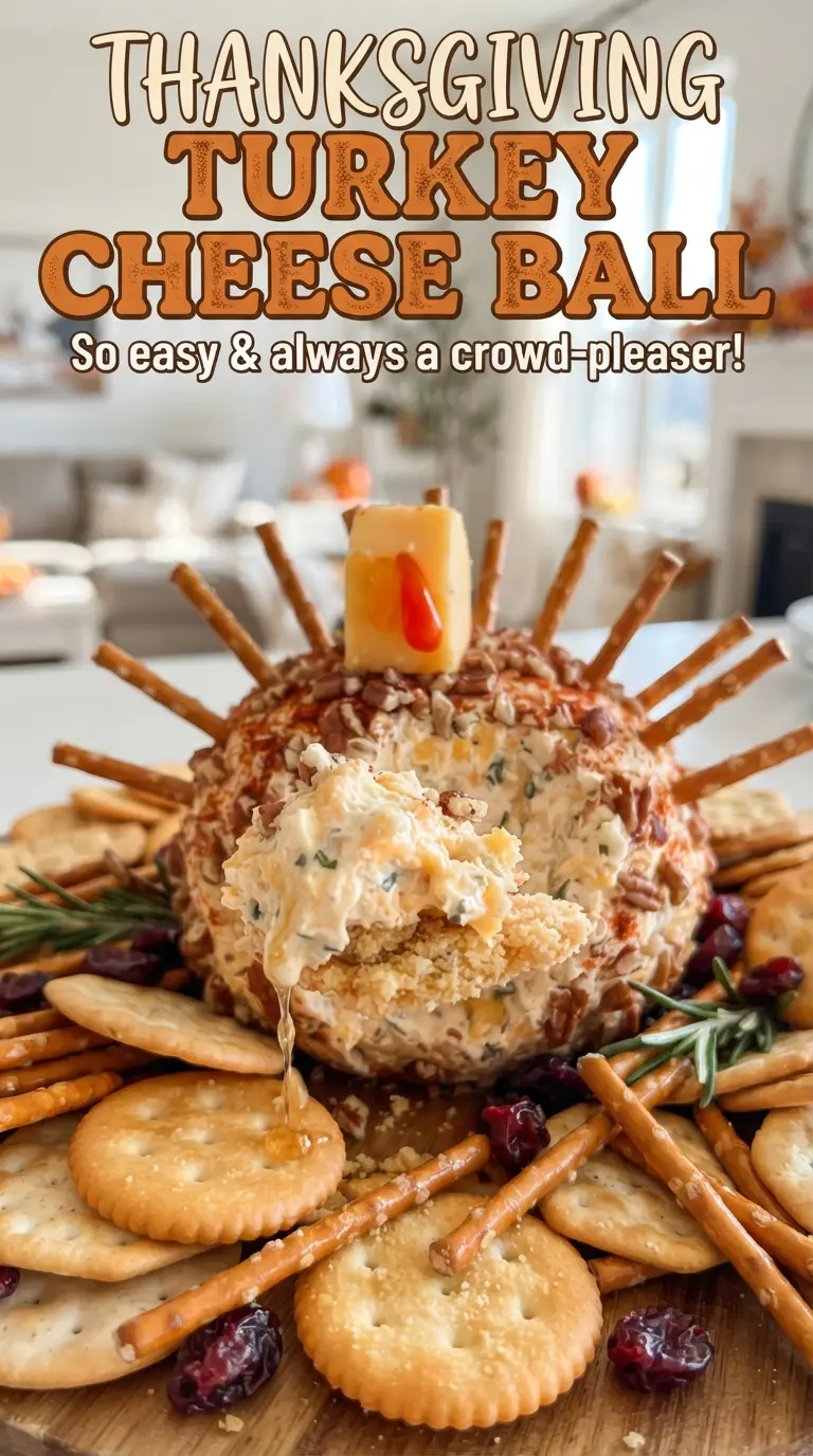 Thanksgiving Turkey Cheese Ball pecan-crusted festive appetizer