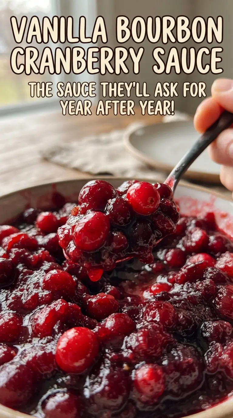 Vanilla Bourbon Cranberry Sauce glossy cranberry sauce bourbon vanilla