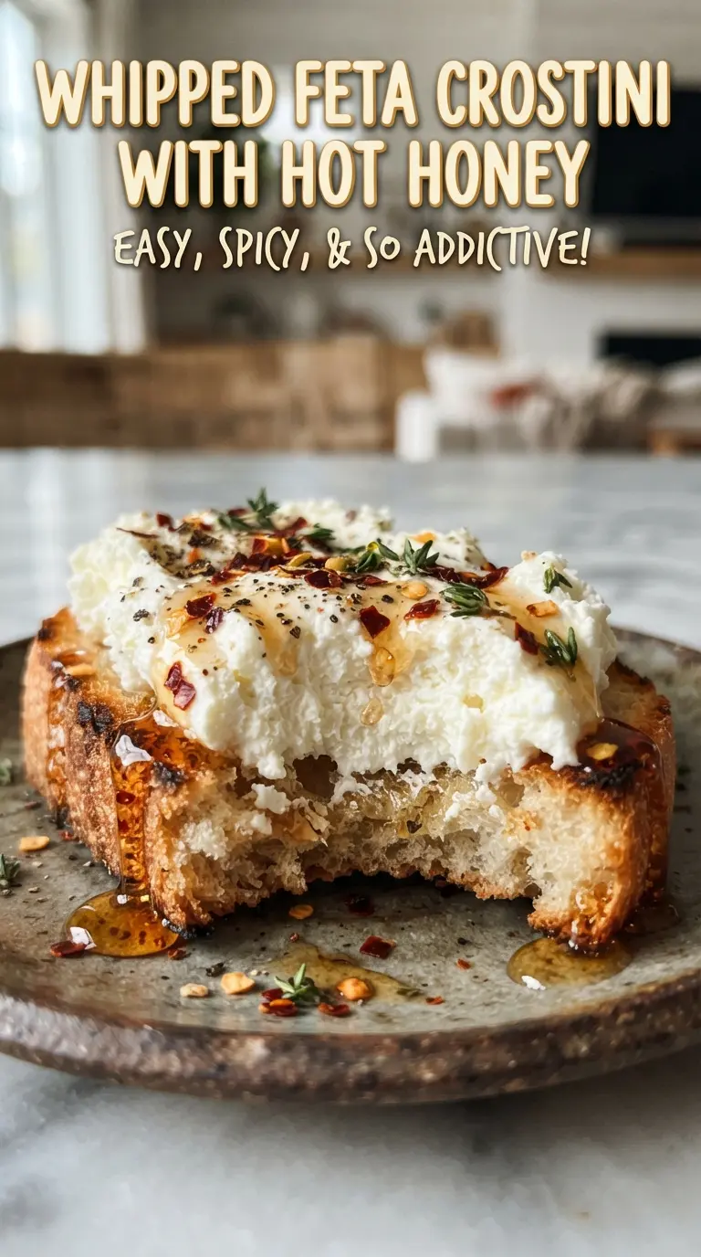 Whipped Feta Crostini with Hot Honey, crisp creamy savory