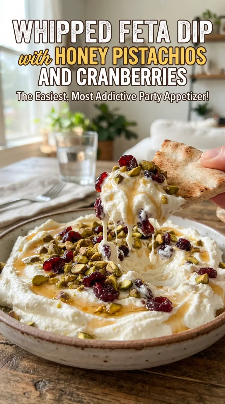 Whipped Feta Dip with Honey Pistachios and Cranberries, creamy salty-sweet appetizer
